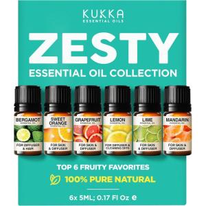imageDaily Essential Oils 6Pack for Diffusers Aromatherapy Gift Set with Peppermint Tea Tree Eucalyptus Lavender Orange ampamp Lemongrass 6x5mLZesty Essential oil set