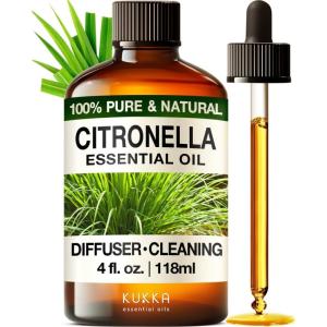 imageKUKKA Citronella Essential Oil  4 Fl Oz  100 Pure Natural  for Skin Diffuser Hair Care Face Aromatherapy Scalp and Body Massage Soap and Candle MakingCitronella