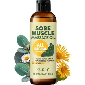 imageKukka Sore Muscle Massage Oil for Massage Therapy  34 Fl Oz  100 Pure Natural Eucalyptus ampamp Roman Chamomile Relaxing Body ampamp Face Oil for Sore Muscles Spa ampamp Yoga Light WeightSore