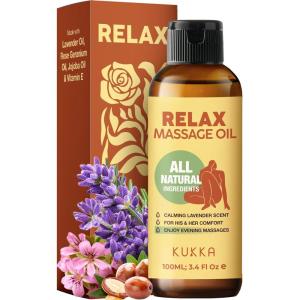 imageKukka Sore Muscle Massage Oil for Massage Therapy  34 Fl Oz  100 Pure Natural Eucalyptus ampamp Roman Chamomile Relaxing Body ampamp Face Oil for Sore Muscles Spa ampamp Yoga Light WeightRelax