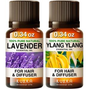 imageKUKKA essential oils  Lavender Oil Essential Oil for Diffuser ampamp Ylang Ylang Oil Essential Oil for Diffuser Set  100 Natural Aromatherapy Grade Essential Oils Set  2x034 fl oz