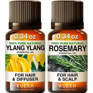 imageYlangYlang Essential Oil for Diffuser ampamp Rosemary Oil for Hair Set  100 Nature Aromatherapy Grade Essential Oils Set  2x034 fl oz  Kukka