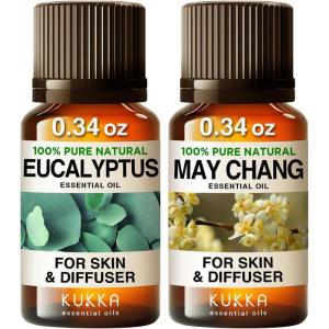 imageEucalyptus Essential Oil for Diffuser ampamp May Chang Essential Oil for Diffuser Set  100 Natural Aromatherapy Grade Essential Oils Set  2x034 fl oz  Kukka