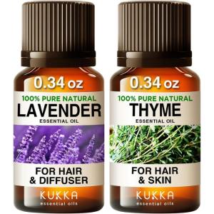imageKUKKA essential oils  Lavender Oil Essential Oil for Diffuser ampamp Thyme Oil for Hair Set  100 Natural Aromatherapy Grade Essential Oils Set  2x034 fl oz